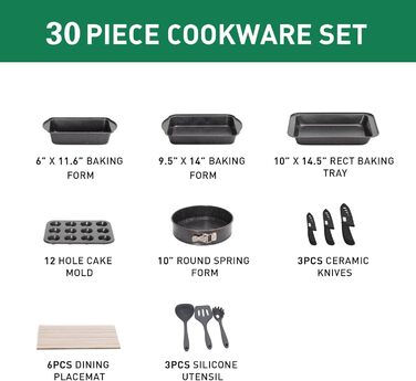 Набір кухонного посуду, 30 предметів, чорний Kitchen Academy