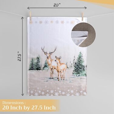 Набір із 3 багатоцільових кухонних рушників Maison d&39 Hermine Rural Christmas, 100 бавовна Барні рушники День подяки/Різдво (50 см x 70 см) (Олень у лісі)