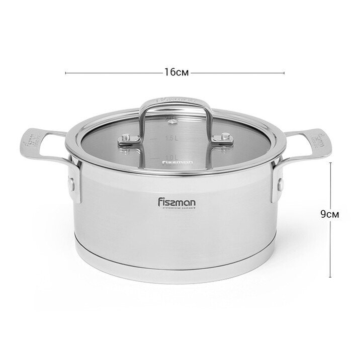 Кастрюля Fissman FOBUS 16x9 см/1,6 л со стеклянной крышкой (5381)