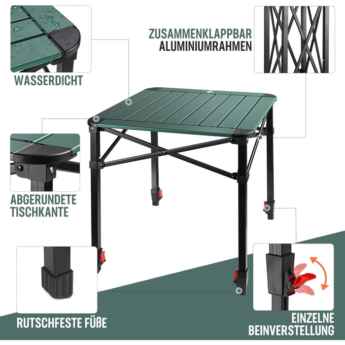 Алюминиевый раскладной стол для кемпинга 52 х 52 х 65 см VILLEY