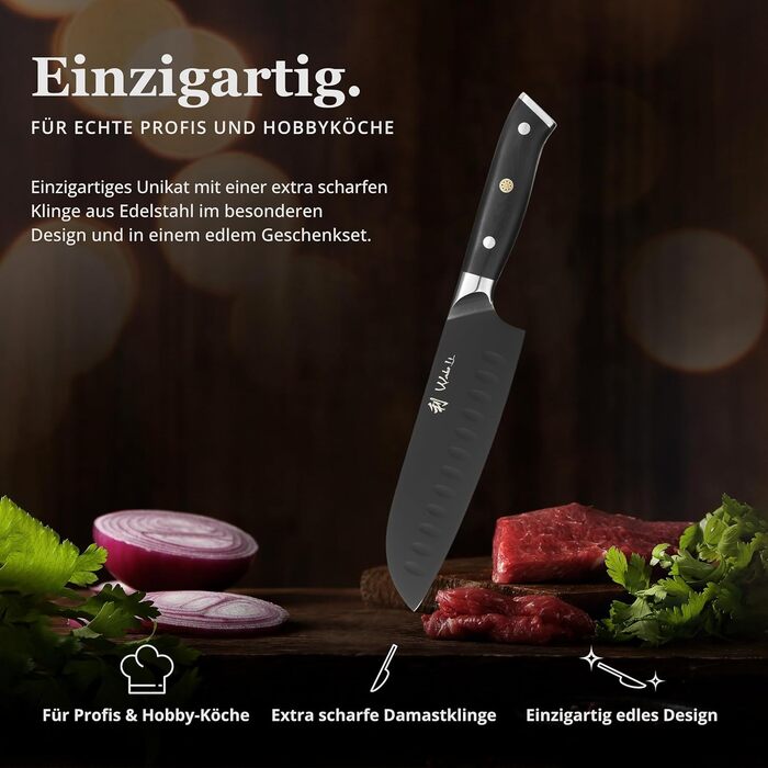 Набор ножей Wakoli Titanium Noir (5 предметов) с магнитным блоком профессиональные кухонные ножи из нержавеющей стали с черным титановым покрытием (12,521 см), включая нож Сантоку