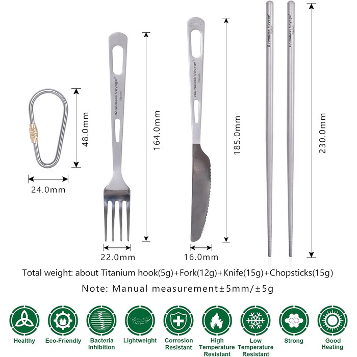 Безмежна подорож Титановий посуд Кемпінговий ніж і виделка Ложка Домашнє використання Набір столових приборів для подорожей для кемпінгу (Ti1529BQ)