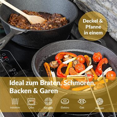 Чавунна форма для хліба Chefarone з кришкою - форма для хліба та тістечок - прямокутна форма для випікання та запікання - чавунна каструля для випікання хліба - 28 x 12 см (3 л 2 в 1)