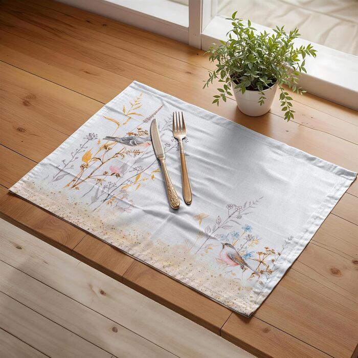 Бавовняні килимки, набір з 4 шт. , декоративні килимки, пасхальні килимки, що праються, для свят, вечерь, весни, літа (33 см x 48 см) (037 - Лугові квіти - Бежевий), 39Hermine, 100