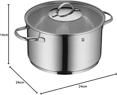Набір індукційних каструль WMF Aparto Advantage Pot Set зі скляною кришкою, полірована нержавіюча сталь Cromargan, набір індукційних каструль без покриття, можна мити в посудомийній машині (набір каструль) (24 см)