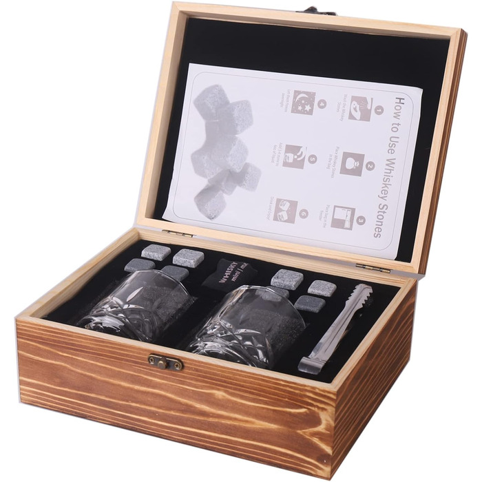 Подарочный набор для виски, 8 камней для виски с 2 бокалами для виски, ZBPASL