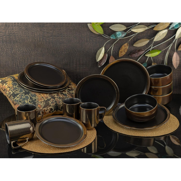 Набір посуду на 4 персони, 16 предметів, чорний/золотистий Modern Industrial Creatable