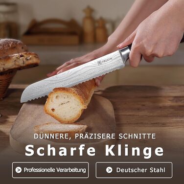 Профессиональный нож для хлеба с серейторной заточкой 20 см PAUDIN