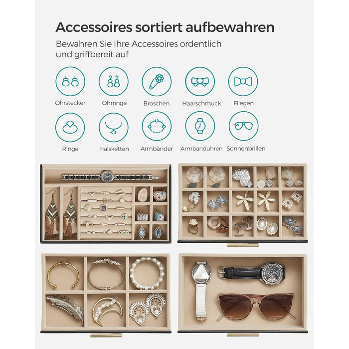 Органайзер для ювелирных изделий 4-уровневый черный SONGMICS