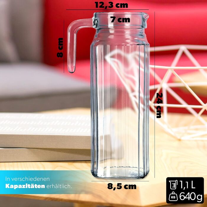 Скляний глечик з міцного скла 1,1 л KADAX