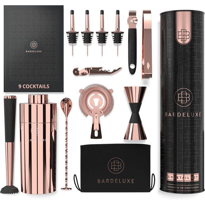 Набір для коктейлів преміум 12 предметів рожеве золото BarDeluxe