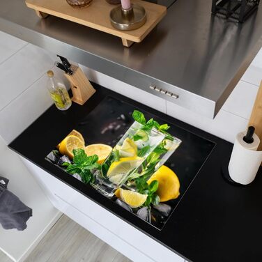 Фартух для плити, кухонний фартух, вініл, 78x52 см, декор для кухні, облицювання стіни, кришка для плити - сіро-чорна (вода-скло, 52Д x 71Ш см)