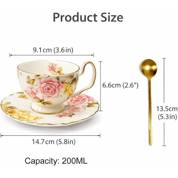 Керамічна чайна чашка з блюдцями та ложками (літо)