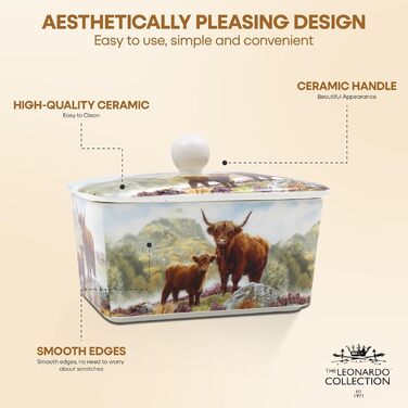 Маслянка з кришкою, китайська кераміка, з гарними акварельними мотивами, дизайн від Jennifer Rose Gallery для Busy Bees (біла або кремова)