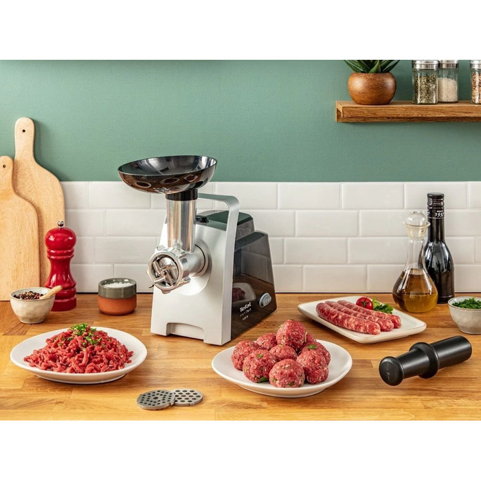 Tefal М'ясорубка HV1 7in1, 1400Вт, 1.7кг/хв, 2 решітки, насадка для ковбас, томатів, 3 терки, пластик, чорний