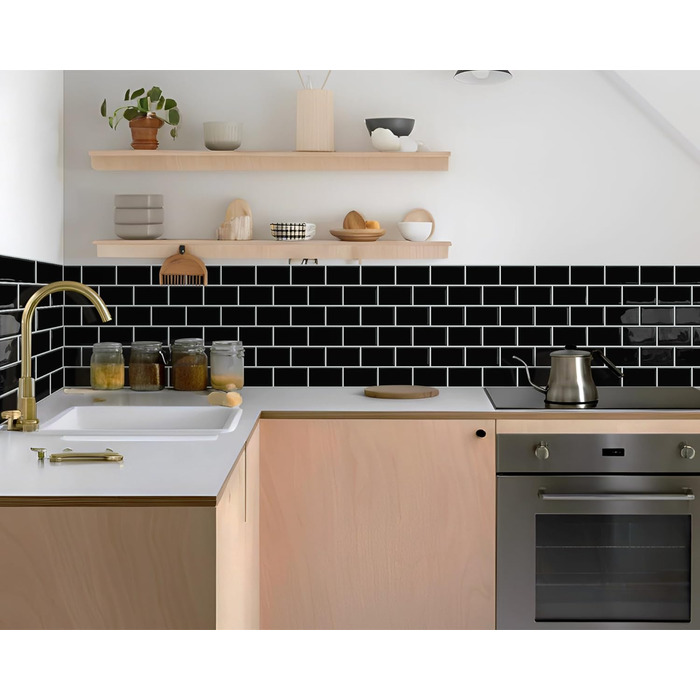 Мозаїчна плитка DEWOO 3D, наклейки на стіну, клейка плитка Metro, самоклеюча імітація плитки для кухні та ванної кімнати - штука, (30,5 x 30,5 см) (10, чорний)