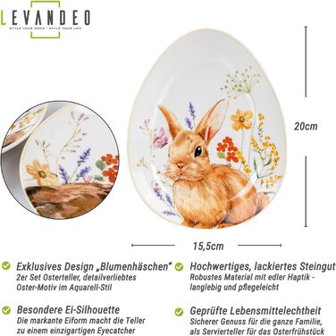 Набір із 2 великодніх тарілок з малюнком кролика levandeo