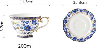 Набір чашок для чаювання з кістяного фарфору fanquare Blue Flower, вінтажна порцелянова кавова чашка з блюдцем, 200 мл