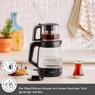 Чайник-чайник Karaca Glass Tea XL 2-в-1, колір сірий космос, скляний чайник об&39ємом 0,9 л, скляний чайник об&39ємом 2,2 л, основа, що обертається на 360, функція автоматичного підігріву, без BPA, потужність 1900 Вт
