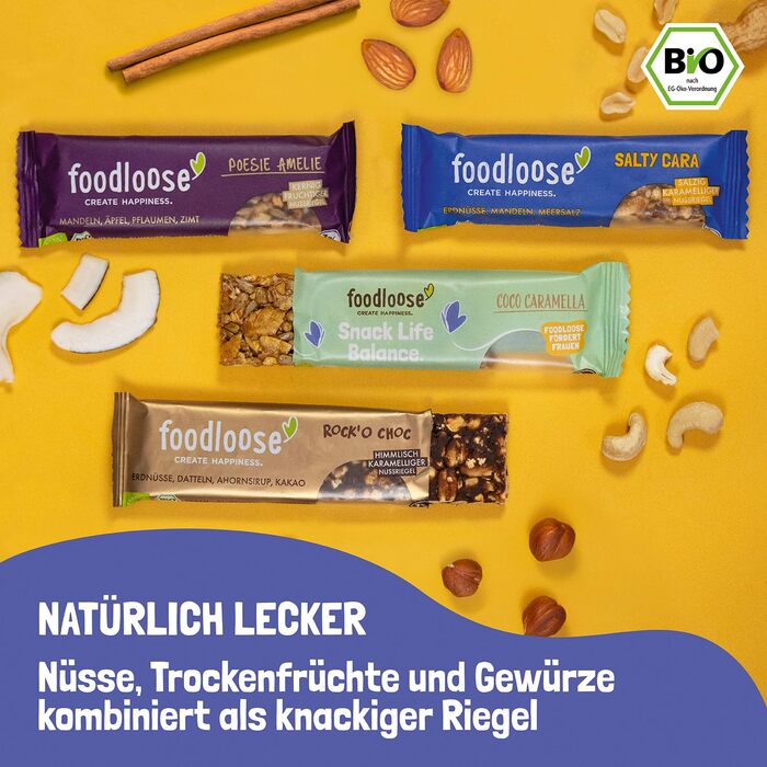 Батончики горіхові 24 х 35 г, 4 різних смаки Foodloose