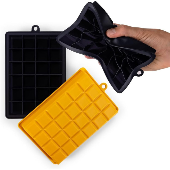 Силіконові формочки для льоду Blumtal 2x24 - Формочка для льоду - Силіконова форма для льоду розміром 2,6 см - 2 формочки для льоду середнього розміру - Льодогенератор без BPA 2 шт. - Кубики M (кубик M, чорний, синій - гостра гірчиця)