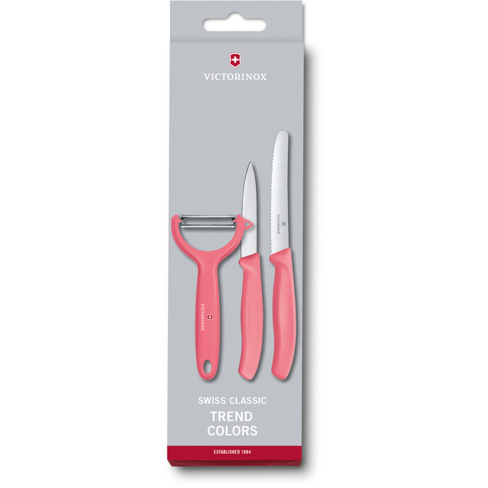 Кухонный гарнитур Victorinox SwissClassic Paring Set 3шт со святым июнем. ручка (2 ножа, овощечистка для помидоров и киви) в подарочной упаковке.