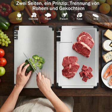 Разделочная доска из нержавеющей стали 38 x 28 см с точилкой для ножей и силиконовыми уголками Bafeil