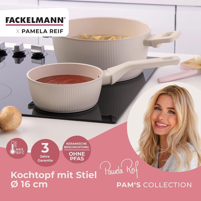 Сотейник 16 см с ребристым дизайном со стеклянной крышкой, пастельно-бежевый Pamela Reif Fackelmann