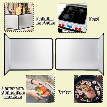 Компактний складний захист від бризок жиру, 4-сторонній кухонний захист від бризок, складний кухонний фартух, захист від бризок жиру для плити, з антипригарним покриттям (29,6 x 76 x 29,4 см) (2 шт.)