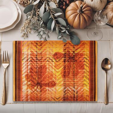 Бавовняні килимки для серветок, набір з 4 шт. , декоративні килимки для серветок, пасхальні килимки, що миються, для свят, вечерь, весни, літа (33 см x 48 см) (11 - тартан на День подяки), 39Hermine 100