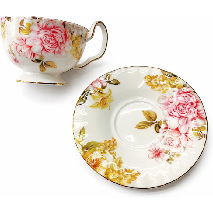 Керамічна чайна чашка з блюдцями та ложками (літо)