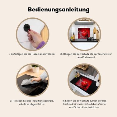 Фартух для плити, кухонний фартух, вініл, 78x52 см, декор для кухні, облицювання стіни, кришка для плити - сіро-чорна (яблуко - сплеск, 51,6Д x 57,6Ш см)