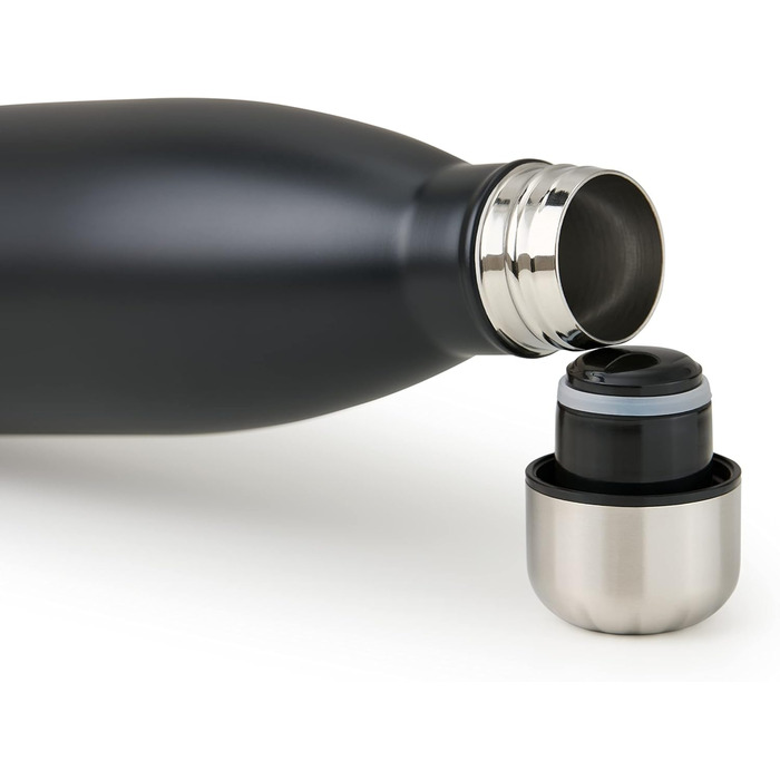 Пляшка для води Blumtal з нержавіючої сталі - Герметична ізольована пляшка - Пляшка для води без бісфенолу А для гарячих та холодних напоїв - Двостінна ізольована пляшка - Ізоляційна пляшка, стійка до іржі, дерево/срібло (07 - Чорна, 750 мл)