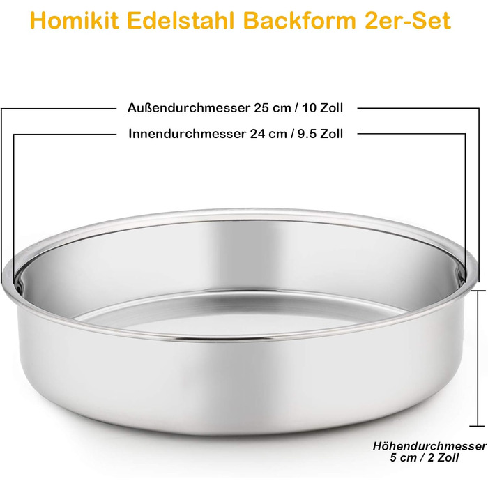 Форма для випікання кругла 24 см, набір 2 предмети, нержавіюча сталь Homikit