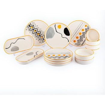 Набір посуду Piatti Naturali 6 персон для сніданку - набір тарілок з 14 предметів, столове сервірування, комбіноване обслуговування, тарілка для торта, можна мити в посудомийній машині - квіти (набір з 14 предметів - осьовий)
