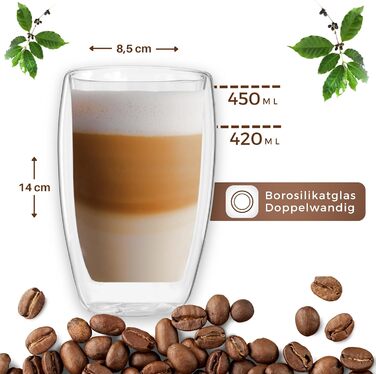 Набор стаканов для латте с двойными стенками 6 шт 450 мл LAPRESO