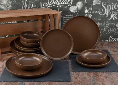Набор посуды из 16 предметов, комбинированный набор керамогранита (коричневый, 12 предметов), 22978, Series Uno
