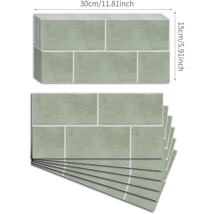 Ретро-наклейки на плитку з зеленою цеглою для кухонного фартуха 30 х 15 см ZAHHYG