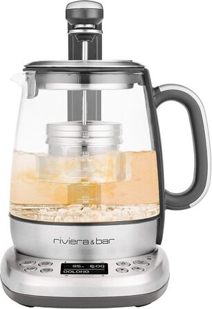 Чайник riviera&bar Cha Dao Expert з регульованою температурою, загартоване скло та нержавіюча сталь, тихий режим, оптимальне заварювання чаю, 1,5 л, 22 x 36,5 x 29,5 см