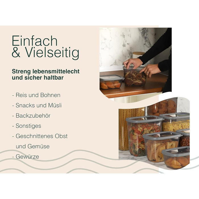 Герметичные банки для хранения uandu с крышками Набор из 12 баночек для хранения Герметичная кухня для хранения всех продуктов Не содержит бисфенола А Органайзер для кухни Контейнер для хранения Склад муки (серый-12x750)