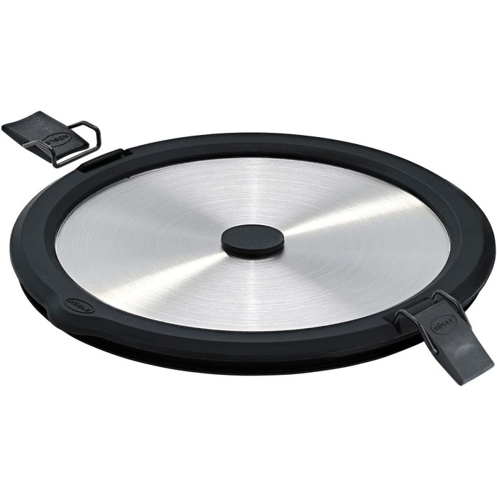 Кришка RSLE FLEXX 2GO з нержавіючої сталі з затискачами для ланч-боксу, силіконовий обідок, герметична, силіконовий клапан, сріблясто-чорна, срібляста (кругла з нержавіючої сталі, кругла 1,4 л)