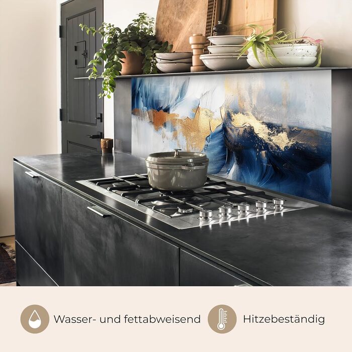 Кухонний фартух 60x80 см Самоклеючий настінний захисний екран для кухні Кухонний фартух Кухонні фасади Кухонні фартухи Кухонна стіна Вода - Пейзаж - (Золотисто-синій, 80 x 150 см)