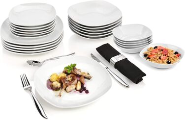 СПІВАЧКА Білий столовий сервіз Bilgola, порцеляновий набір посуду з 30 предметів на 6 персон, набір тарілок округлого дизайну, обідня тарілка (обідній сервіз 24 шт. )
