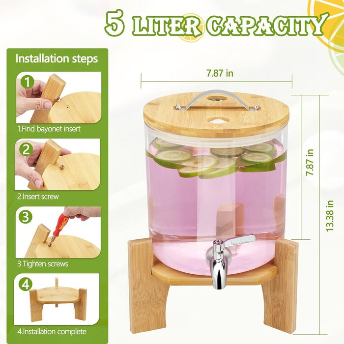 Диспенсер для напитков стеклянный с краном 5 л Hiziwimi