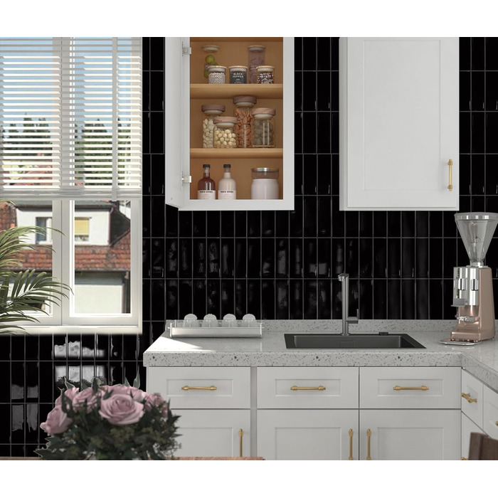 Наклейки на плитку DEWOO, клейка плитка, плитка Metro, самоклеюча настінна плитка, плівка для плитки для кухні та ванної кімнати, прямокутна, - шт. (30,5 x 30,5 см) (10, чорний)