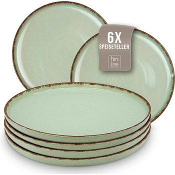 Набор посуды из керамогранита на 6 персон рустик 24 предм. - Набор посуды в деревенском стиле, можно мыть в посудомоечной машине - Набор мисок и тарелок - Посуда Pure Living (большие тарелки (6x), мятно-зеленая)