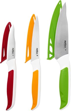 Набор ножей Zyliss E920249 Comfort 3 шт. с разделочными досками, японская нержавеющая сталь, многоцветный, нож для овощей, нож для овощей с зазубренным краем, нож для овощей, разделочные доски, можно мыть в посудомоечной машине
