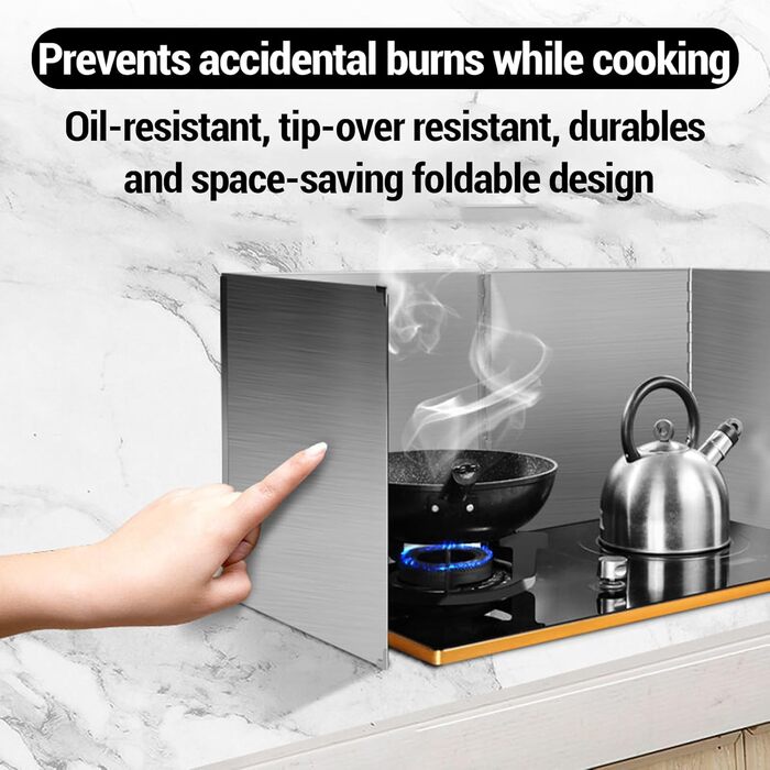 Складаний настінний кухонний бризкозахисний екран, кухонна пластина для бризок, захист від бризок з антипригарним покриттям, легко миється, для щоденного приготування їжі (чотирисекційний складний (бічне всмоктування), 90*38*70*45 см)