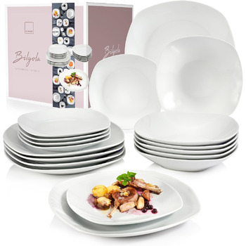СПІВАЧКА Білий столовий сервіз Bilgola, порцеляновий набір посуду з 30 предметів на 6 персон, набір тарілок округлого дизайну, обідня тарілка (обідній сервіз 18 шт. )