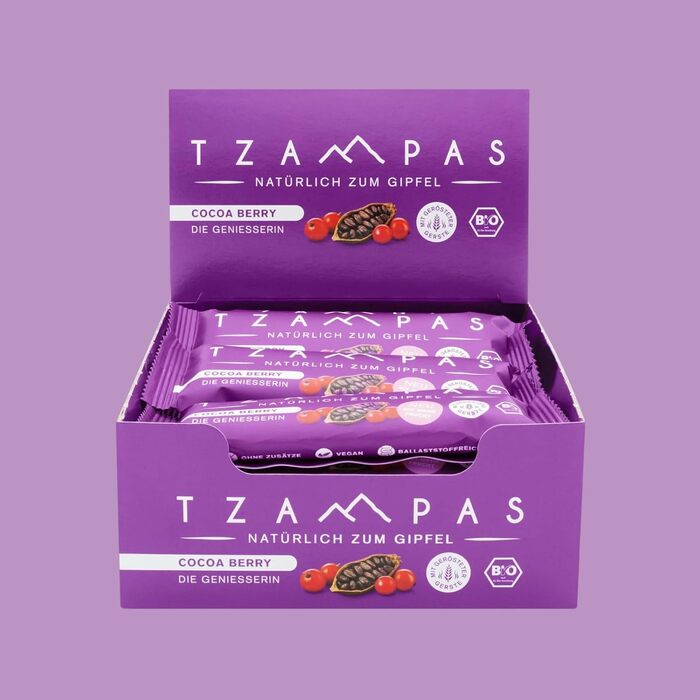 Енергетичні батончики зі смаком какао та смородини 16 x 40 г, Cocoa Berry TZAMPAS